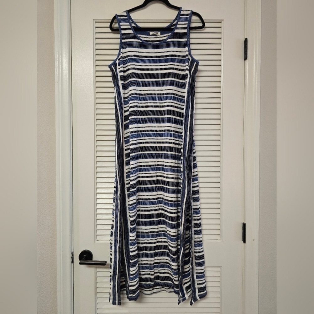 Max Studio - (NWOT) Striped Ribbed Long Dress With Two Side Leg Slits